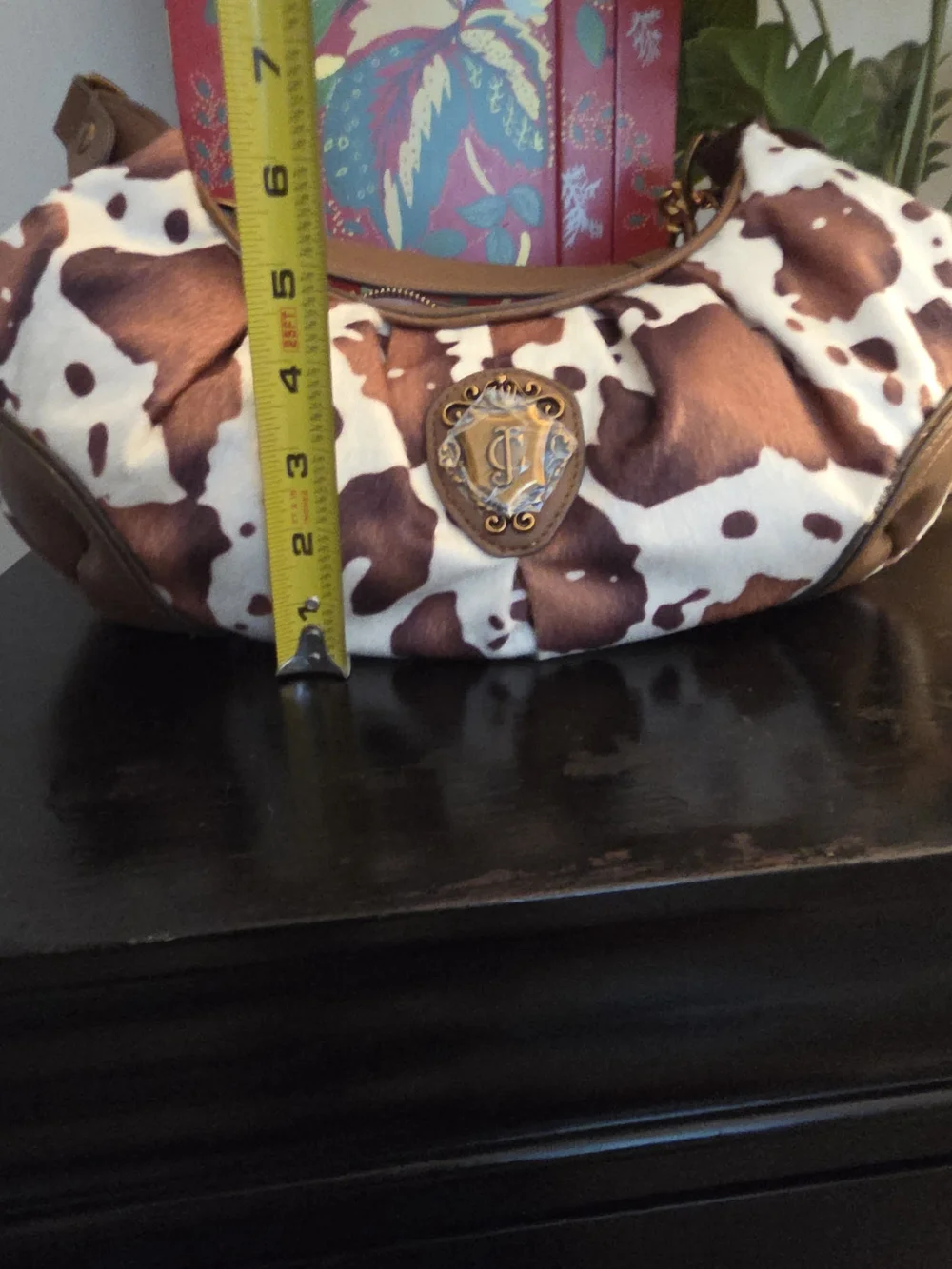 Juicy Couture Saddle Brown & White Cowhide Hobo with Chain Accent